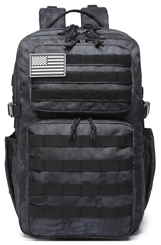 Wotony Military Tactical Backpack for Men Waterproof Daypack 3 Day Assault Pack Molle Bag with Water Bottle Holder - color: Python Black, size: 35L