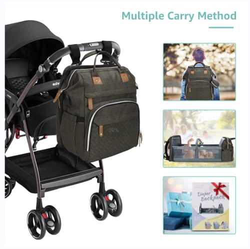 DERJUNSTAR Diaper Bag Backpack, Large Baby Bag with Changing Pad, Thick Padded Back & Straps, Laptop Compartment, Waterproof Travel Backpack with USB Port, Multi-Function for Mom & Dad, Army Green - color: Army Green