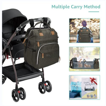DERJUNSTAR Diaper Bag Backpack, Large Baby Bag with Changing Pad, Thick Padded Back & Straps, Laptop Compartment, Waterproof Travel Backpack with USB Port, Multi-Function for Mom & Dad, Army Green - color: Army Green