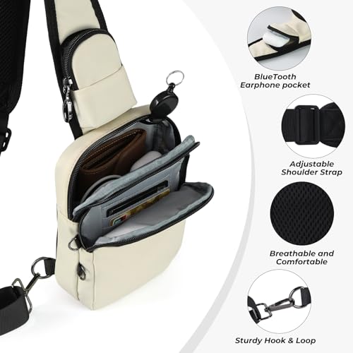 Anti-Theft Crossbody Sling Bag, RFID Blocking, Zipper Lock, Small - color: Beige