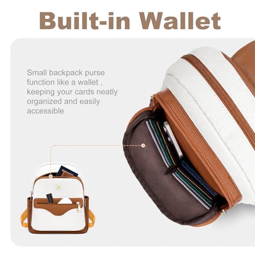 SYTRAH Mini Backpack Purse for Women, Causal Small Backpack with Built-in RFID Wallet & 11" Tablet Sleeve, Stylish Travel Daypack for Daily Beige Brown - color: Beige Brown