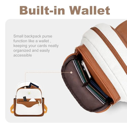 SYTRAH Mini Backpack Purse for Women, Causal Small Backpack with Built-in RFID Wallet & 11" Tablet Sleeve, Stylish Travel Daypack for Daily Beige Brown - color: Beige Brown