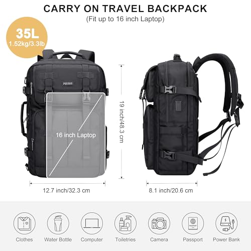 PIJUSHI Travel Backpack for Women Carry on Convertible Duffle Bag Flight Approved Luggage Backpack Fit 16-inch Laptop(PE053 Black) - color: Black
