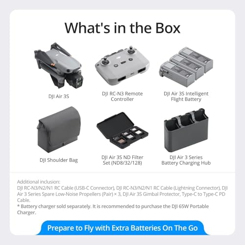 DJI Air 3S Fly More Combo (RC-N3), Drone with 1" CMOS Wide-Angle & Medium Tele Camera, 4K/60fps HDR Video, Nightscape Omnidirectional Obstacle Sensing & 3 Batteries for Extended Flight Time - style: Air 3S Fly More Combo (RC-N3)