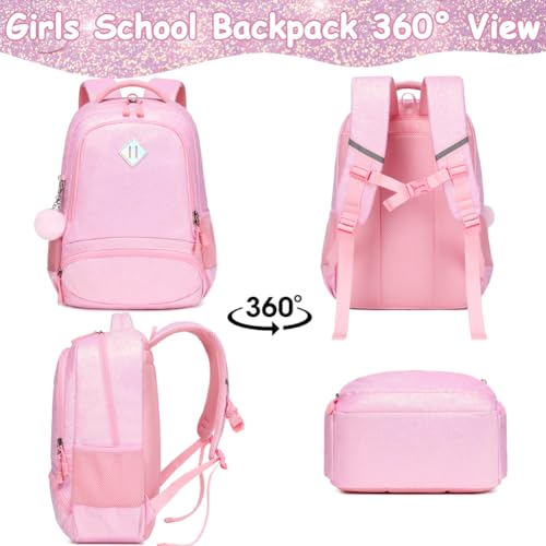 Meisohua School Backpack for Girls Shiny Glitter Sparkly Bookbag for Kids Elementary Middle School Bags for Girl Blingbling Pink - color: Glitter Pink