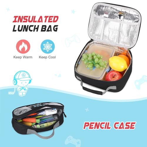 Bevalsa Backpack for School Boys, Cool Luminous Gamer Boys Schoolbag with Lunch Box & Pencil Case Set for Kids Teens Elementary Middle School, Bookbag Glow In The Dark(Black Backpack) - color: Black, style: Backpack