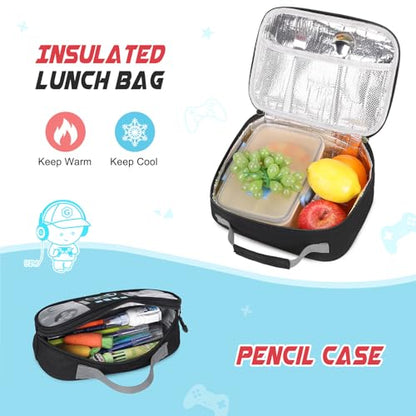 Bevalsa Backpack for School Boys, Cool Luminous Gamer Boys Schoolbag with Lunch Box & Pencil Case Set for Kids Teens Elementary Middle School, Bookbag Glow In The Dark(Black Backpack) - color: Black, style: Backpack