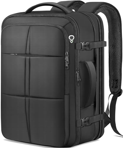 tazbuzo Travel Backpack For Men, Extra Large 50L Flight Approved Carry on Backpack, Expandable Waterproof Business Suitcase Daypack Big Bag Fits 18.4 Inch Laptop, Black - color: Black