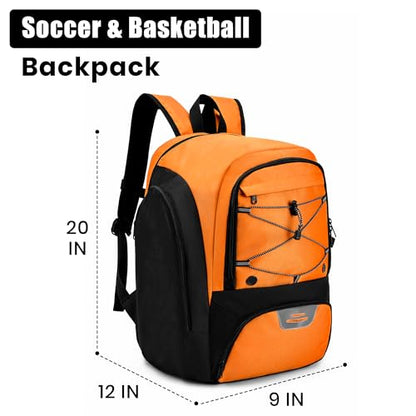 Soccer Backpack with Ball Holder,Youth soccer Bag for Basketball,Volleyball-Includes Separate Shoe Compartment&and Insulation (Orange) - color: Orange