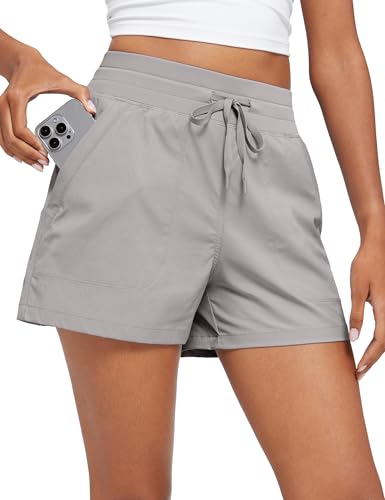 CRZ YOGA Lightweight Casual Shorts for Women 3.5" - High Waisted Linerless for Athletic Lounge Hiking with Zip Pockets - color: Dark Chrome, size: X-Small