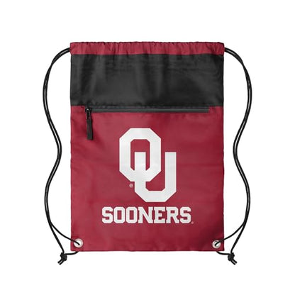 FOCO NCAA Officially Licensed Unisex Team Color Collage Primary Logo Wordmark Drawstring Backpack With Zippered Pocket - Oklahoma Sooners - color: Oklahoma Sooners