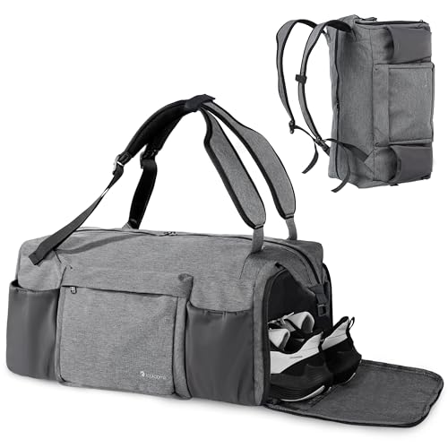 Gym Bag for Men with Shoes Compartment and Wet Pocket Convertible Duffle Bag and Gym Backpack Waterproof Sports Bags for Men with 2 Bottle Holders Multipurpose Weekender Overnight Bag - Grey - color: Grey, size: Large