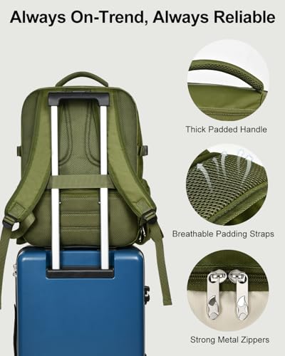 Travel Backpack for Women & Men, Carry On Personal Item Bag Flight Approved, Large Waterproof Laptop Backpack for Travel, Overnight, College & Commuting Green-Beige - color: Green/Beige