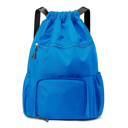 Sports Drawstring Backpack Gym Sack with Shoe Compartment, Durable Oxford Fabric, Wet-Proof Pocket, Water-Resistant Cinch Bag for Men & Women, Foldable & Spacious Athletic Sackpack for Travel Fitness - color: Blue