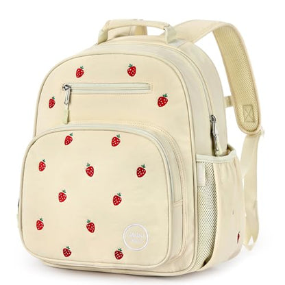 mibasies Girls Backpacks Ages 5-8: Quilted Backpack for Kids - Cute 15 Inches Bookbag for Kindergarten Elementary School Strawberry Beige - color: Strawberry Beige, style: Kids-15"h