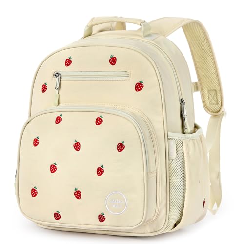 mibasies Girls Backpacks Ages 5-8: Quilted Backpack for Kids - Cute 15 Inches Bookbag for Kindergarten Elementary School Strawberry Beige - color: Strawberry Beige, style: Kids-15"h