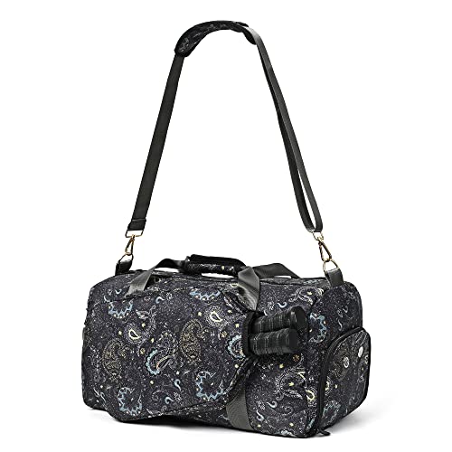 Boulder Bee Pickleball Bags, Premium Pickleball Tote Bag for Girls, Women’s Hand/Shoulder Gym Bag w Water Bottle Holder, with Pickleball Racquet/Paddle Holder - color: Duffel Bag-Brown cashew flower