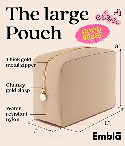 Embla Large Makeup Bag and Waterproof Nylon Travel Toiletry Bag, Large Capacity Cosmetic Zipper Pouch, Beige - color: Sand, size: Large
