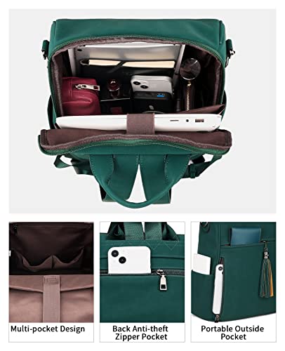 FADEON Leather Laptop Backpack for Women Designer 15.6 inch PU Laptop Bag, Ladies Travel Computer Work Backpack Green - color: Dark Green Suede Style