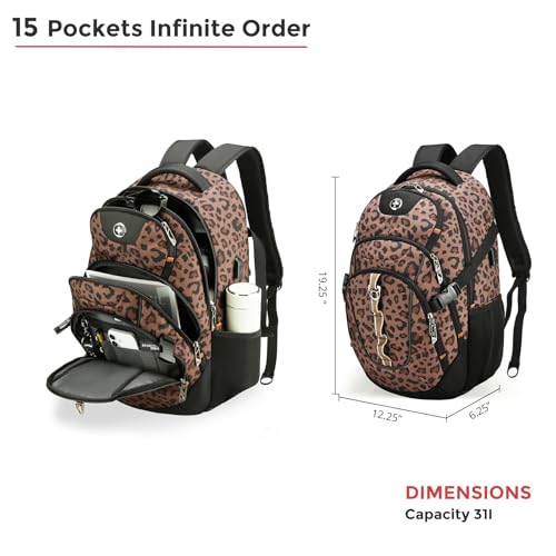Swissdigital Laptop Backpack with USB Charging Port, Travel Backpack Fits 15.6 inches Computer, 31L Backpack for Men and Women, Brown Leopard | SD803-103 - color: Brown Leopard