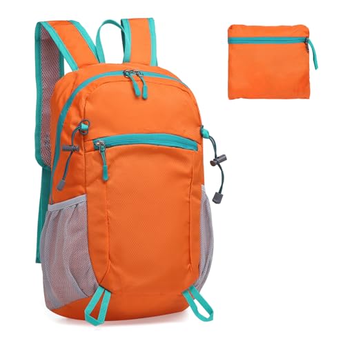 Hiking Daypack Packable, Camping Backpack Water Resistant Lightweight Polyester for Men Women Travel Outdoor - color: Orange