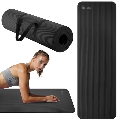 KEEP Extra Thick NBR Yoga Mat for Women & Men, 10mm Thick, 72”x24” Large Exercise Mat with Non-Slip Workout Mat for Yoga, Pilates, Stretching, Meditation – Wide & Cushioned Fitness Mat - color: Black