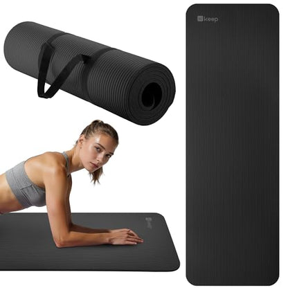 KEEP Extra Thick NBR Yoga Mat for Women & Men, 10mm Thick, 72”x24” Large Exercise Mat with Non-Slip Workout Mat for Yoga, Pilates, Stretching, Meditation – Wide & Cushioned Fitness Mat - color: Black