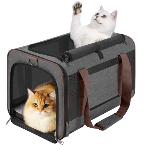 GAPZER Small Dog Carrier Cage Soft Chihuahua / Softshell Big Cat Carrier Maine Coon / Pet Taxi Carrying Bag over 25lbs / Top Loader Travel Kennel Brown - color: Dark Grey-Brown