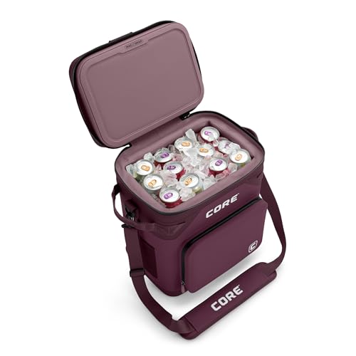 CORE Magnetic Leak Proof Soft Cooler with Waterproof Zipper | Insulated Bag Portable Ice Chest Box | Best Soft Cooler for Food & Beverages for Tailgating, Car Camping, Travel, and Family Beach Picnics - color: Mulberry, size: 36 Can