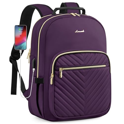 LOVEVOOK Laptop Backpack Purse for Women, Work Travel Computer Bags, College School Backpack for Student Girl, Quilted Casual Daypack with USB Port, Fit 15.6 Inch Laptop, Deep Plum - color: Deep Plum, size: 15.6-Inch