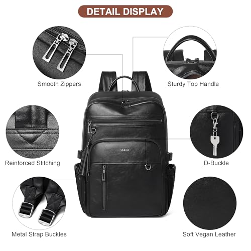 Shrrie Vegan Leather Laptop Backpack for Women,17 Inch Computer Backpack Purse for Work Business College Travel Teacher Nurse with Anti-theft Pocket & Giant Tumbler Holder Pocket,Black - color: Black