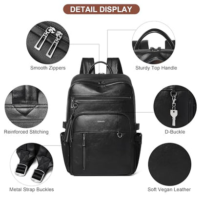 Shrrie Vegan Leather Laptop Backpack for Women,17 Inch Computer Backpack Purse for Work Business College Travel Teacher Nurse with Anti-theft Pocket & Giant Tumbler Holder Pocket,Black - color: Black