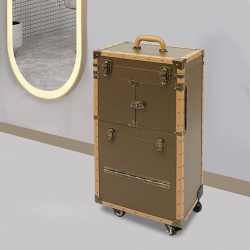 Cosmetic Train Case,Rolling Makeup Train Case,Travel Stylist Case Lockable Hairdressing Trolley,Professional Makeup Case for Make-up Artists - color: Gold