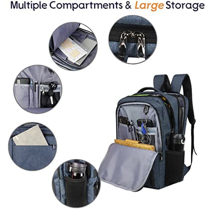 Laptop Backpack Fits 17 Inch Computer, Bussiness Travel Backpack with USB Charging Port and Anti Theft Pocket, Navy - color: A Navy