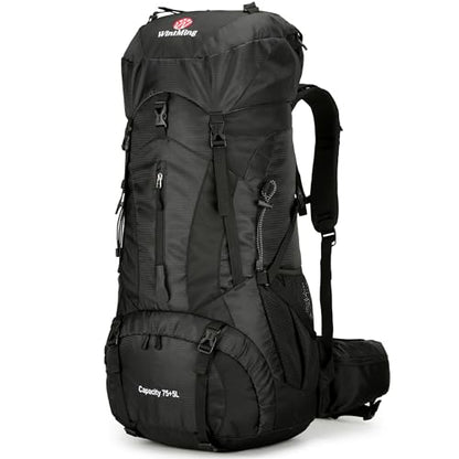 75L Hiking Backpack with Rain Cover Waterproof Camping Backpack Shoes Warehouse for Men Women, Frameless - color: Black, size: 75L