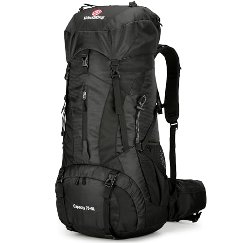 75L Hiking Backpack with Rain Cover Waterproof Camping Backpack Shoes Warehouse for Men Women, Frameless - color: Black, size: 75L