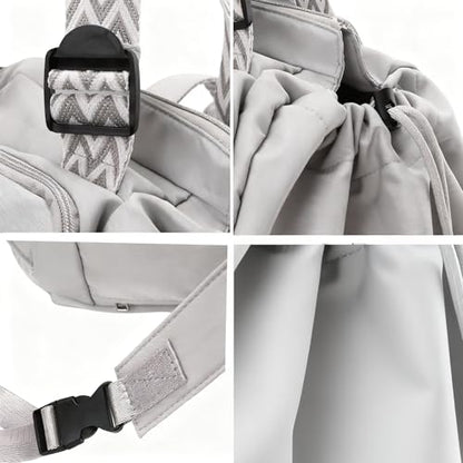 Tote Bag Large Capacity Lightweight Backpack with 15 Pockets Nylon Shoulder Bag for Car Travel Mother Bag - color: Gray