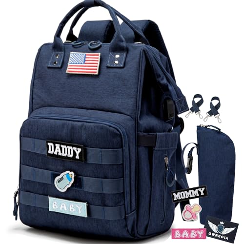 Diaper Bag Backpack for Dad and Mom with USB Charging Port Stroller Straps and Insulated Pocket,army military Travel Nappy Backpack for Daddy/Mommy (Navy) - color: Navy