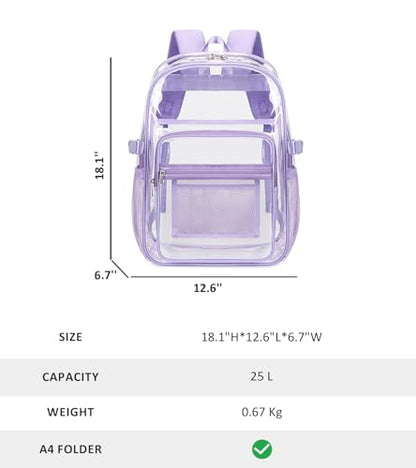abshoo Big Heavy Duty Clear Backpack for School Girls Transparent Bookbag for Middle High School (Purple) - color: Purple