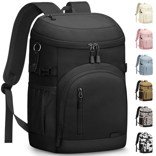 Pritent Cooler Backpack Insulated Waterproof,30/45 Cans Backpack Coolers Leakproof Lunch Backpack for Men Women Portable Soft Cooler Bag for Beach Camping Trave Picnic - color: Black, size: 30 Cans