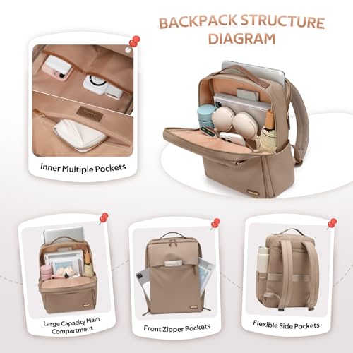 GOLF SUPAGS Travel Laptop Backpack for Women Airline Approved for Work College Travel Multi-Functional Casual Daypack Teacher Nurse Bags Fits 15.6 Inch Notebook (Champagne) - color: Champagne