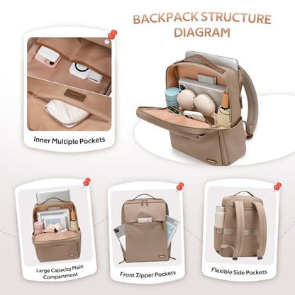 GOLF SUPAGS Travel Laptop Backpack for Women Airline Approved for Work College Travel Multi-Functional Casual Daypack Teacher Nurse Bags Fits 15.6 Inch Notebook (Champagne) - color: Champagne
