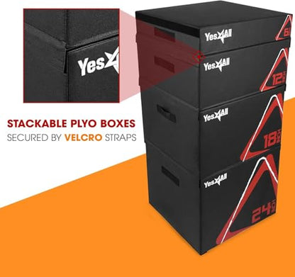 Yes4All Adjustable Soft Plyo Box, Jumping Trainer - For Plyometric Exercises and Conditioning, Multiple Height Variations - color: F. Black - 18"