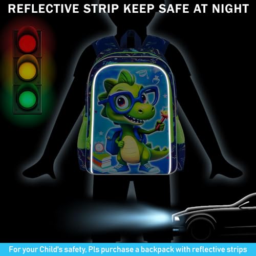 16" Dinosaur Backpack for Boys, 3Pcs Bookbag with Lunch Box, Kids School Backpacks Set for Elementary Preschool Kindergarten (Green) - color: Dinosaur Blue