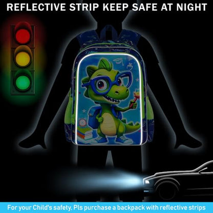 16" Dinosaur Backpack for Boys, 3Pcs Bookbag with Lunch Box, Kids School Backpacks Set for Elementary Preschool Kindergarten (Green) - color: Dinosaur Blue
