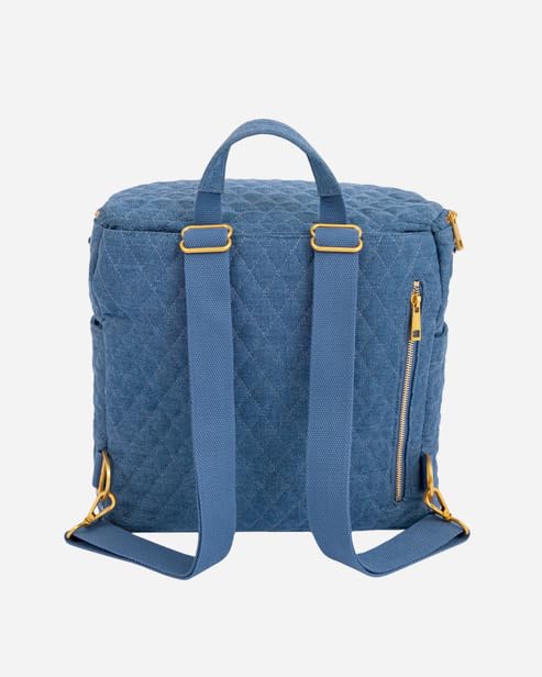 FAWN DESIGN The Original Diaper Bag, Faux Leather Diaper Bag Backpack, Vegan Leather, Large Capacity Baby Bag for Mom - color: Denim