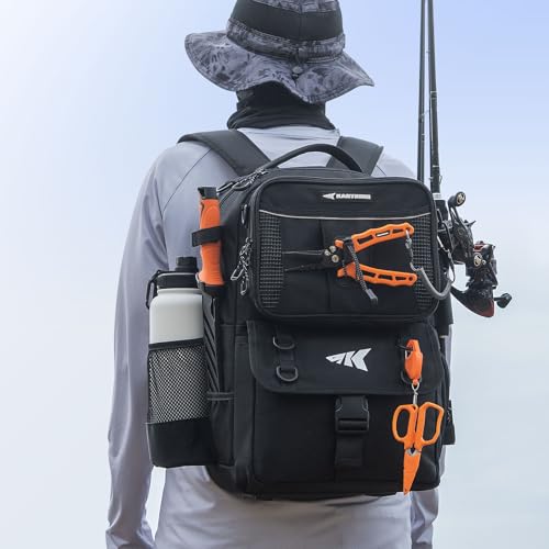 KastKing BaitSpace Fishing Tackle Backpack with Removable Bait Binder,2 Rod Holders Storage Fishing Gear and Equipment - color: E: Black（Without tackle box）