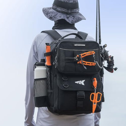 KastKing BaitSpace Fishing Tackle Backpack with Removable Bait Binder,2 Rod Holders Storage Fishing Gear and Equipment - color: A: Black (With (4) 3600 tackle boxes)
