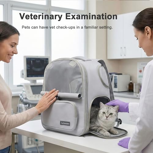 Cat Backpack Carrier Expandable, Breathable Mesh & Lockable Zippers & Shaded Curtains & Multi-Entry, Pet Backpack for Kitty Puppy Small Dogs Up to 18lbs for Travel, Hiking, Car, Vet(Light Grey) - color: Light Grey