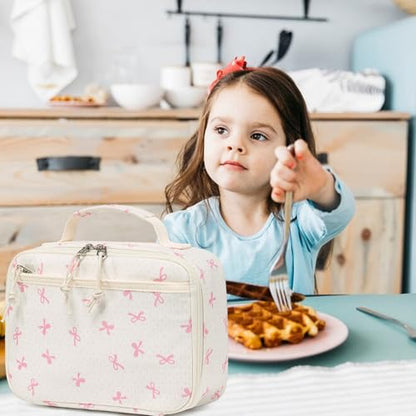 LEDAOU Lunch Box Kids Insulated Lunch Bag Girls Toddler Reusable Lunchbox for School Picnic Hiking (Pink Bow) - color: Pink Bow